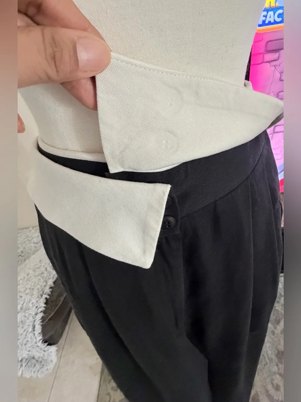 NWT The Noli Shop Soho Fold Over Trouser Black White Wide Leg Size 4